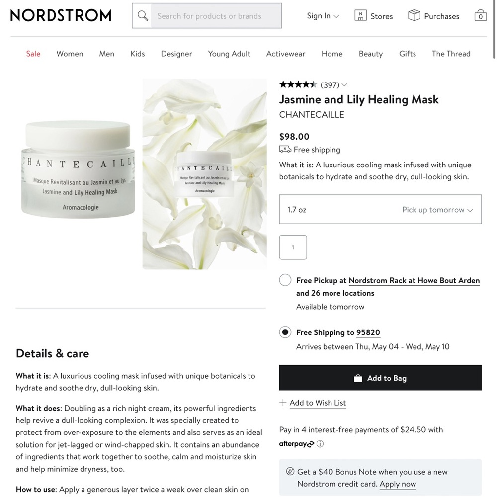 Chantecaille- Jasmine and Lily healing mask -$105retail